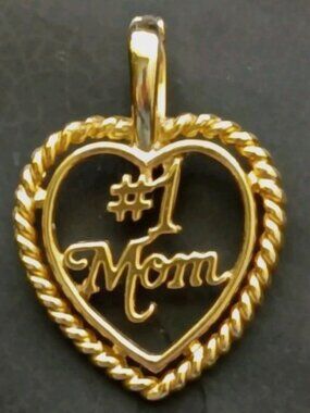 #1 MOM Gold tone Heart Pendant Charm 1 1/4" Height with a Hinged Clasp